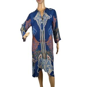 Johnny Was Cupra Rayon Dress Paisley Floral Multicolor Size XS Oversized Boho